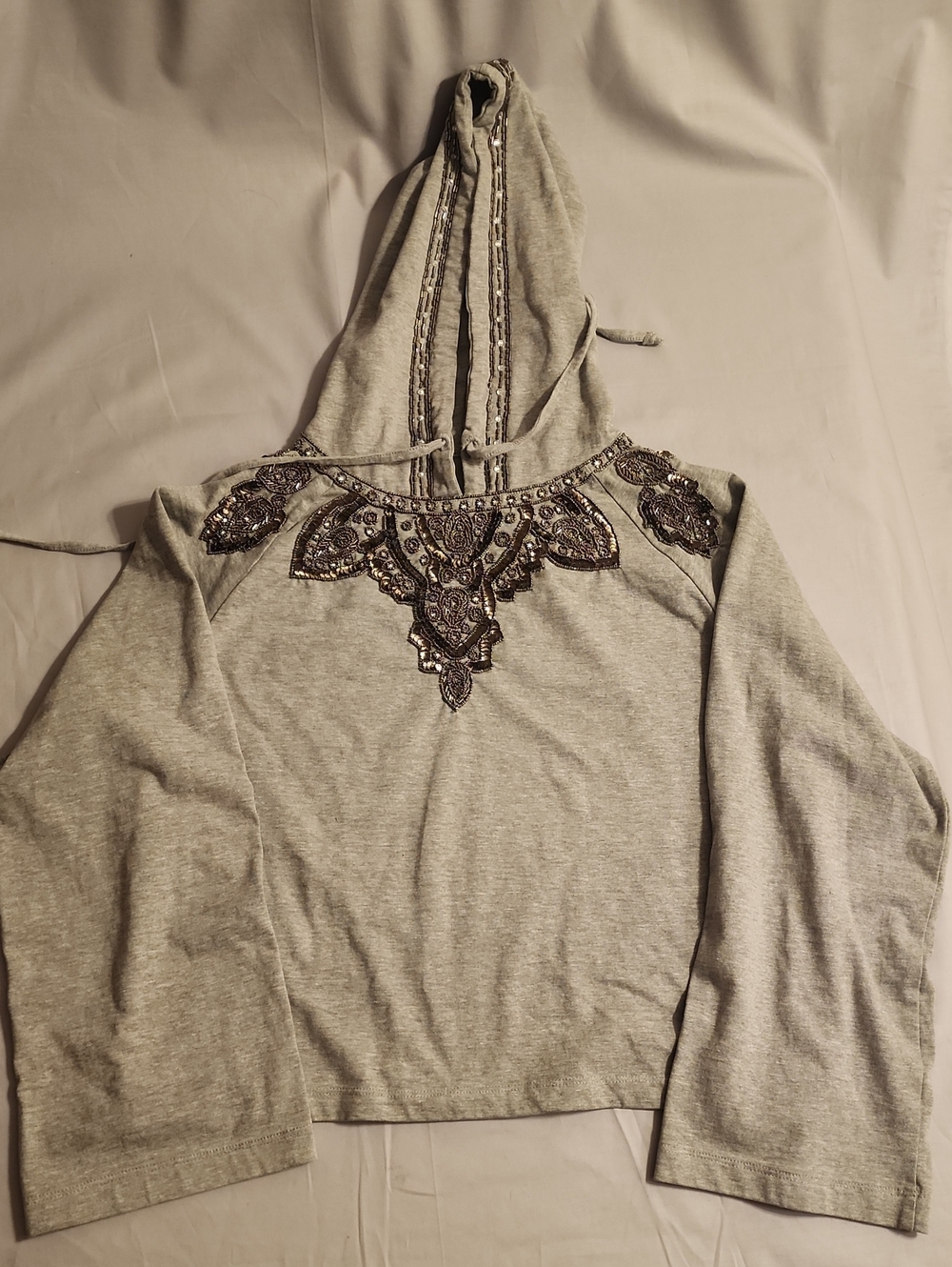 Women's Embellished Hooded Pullover - Light Gray